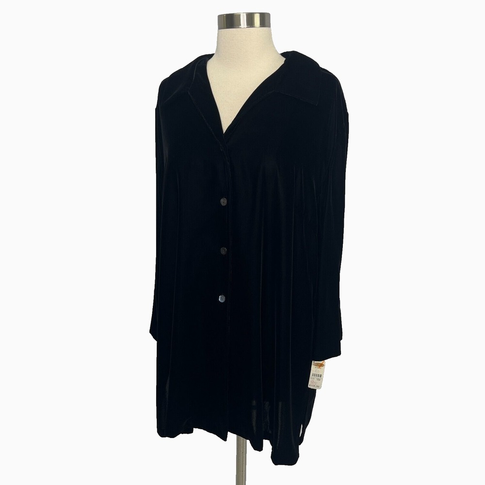 NWT Talbots Woman 16W Black Velvet Button‎ Down Tunic Shirt